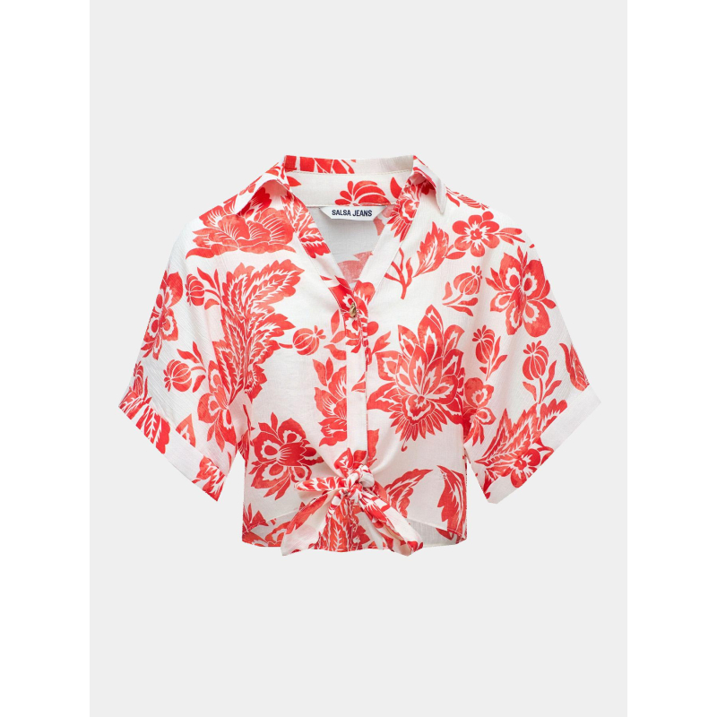 Chemisier crop noué floral rouge blanc femme - Salsa