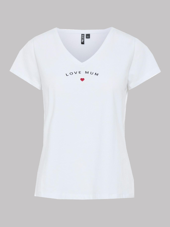 T-shirt col v serima love mom blanc femme - Pieces