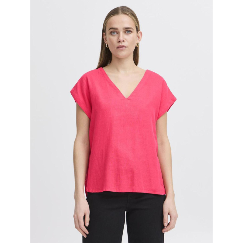 T-shirt en lin uni linno rose femme - Ichi