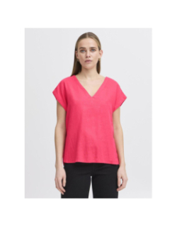 T-shirt en lin uni linno rose femme - Ichi