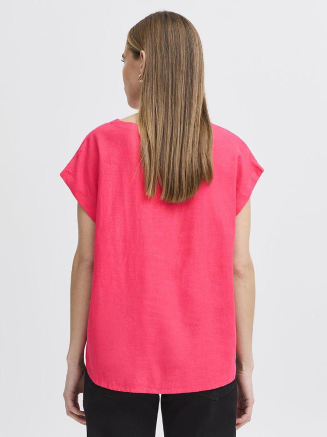 T-shirt en lin uni linno rose femme - Ichi