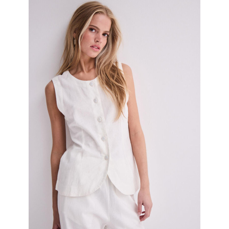 Top veston en lin linno blanc femme - Ichi