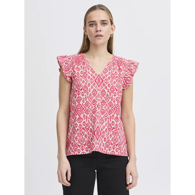 T-shirt en lin imprimé linno rose femme - Ichi