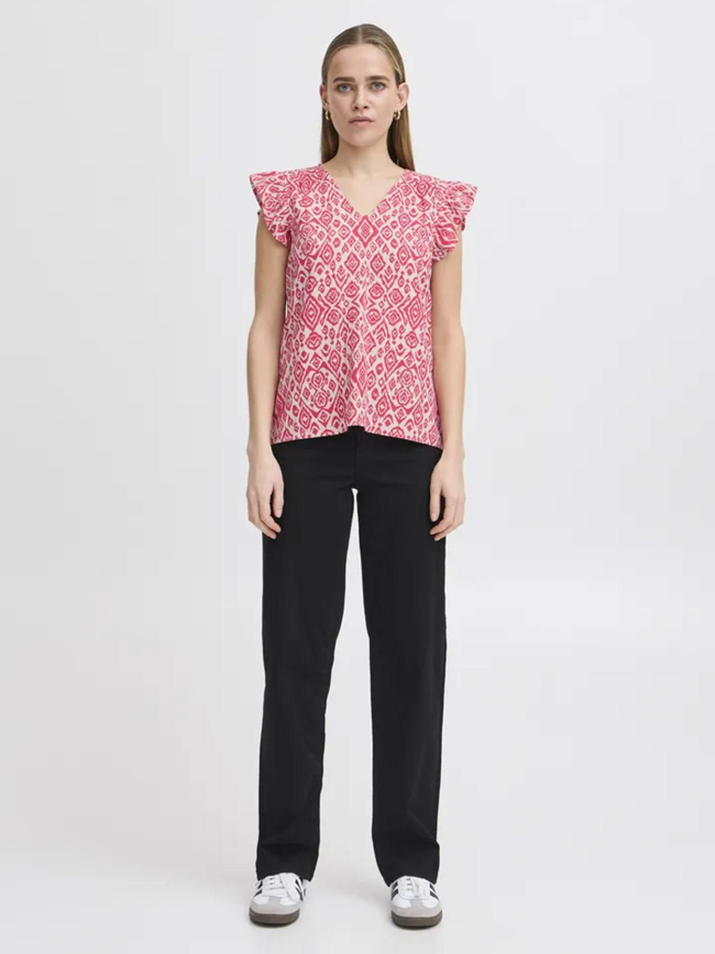 T-shirt en lin imprimé linno rose femme - Ichi