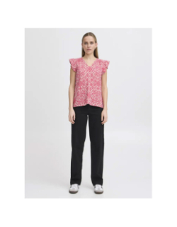 T-shirt en lin imprimé linno rose femme - Ichi