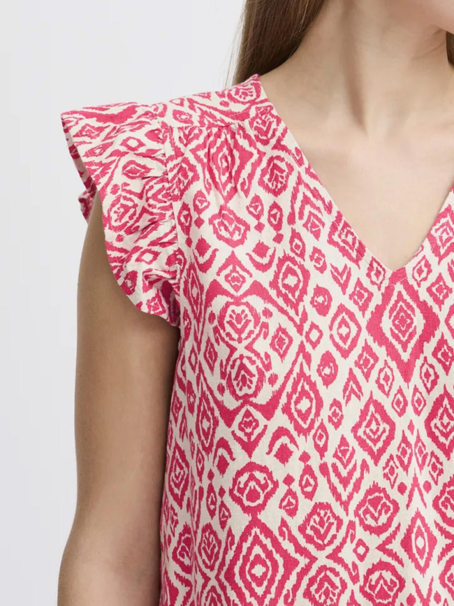 T-shirt en lin imprimé linno rose femme - Ichi