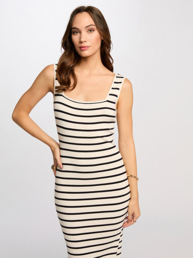 Robe rayée mi-longue debi blanc noir femme - Morgan