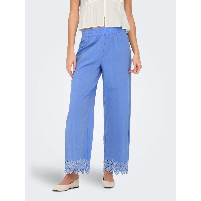 Pantalon bas ajouré paula tulum bleu femme - Only