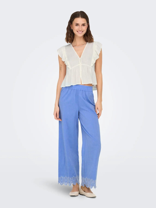 Pantalon bas ajouré paula tulum bleu femme - Only