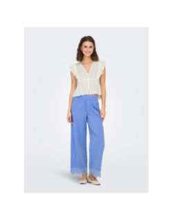 Pantalon bas ajouré paula tulum bleu femme - Only
