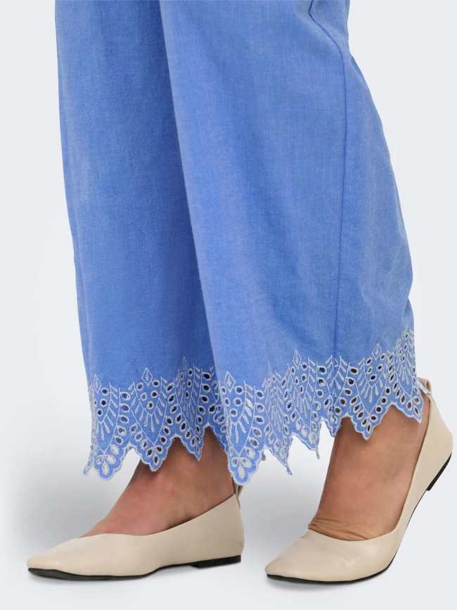 Pantalon bas ajouré paula tulum bleu femme - Only