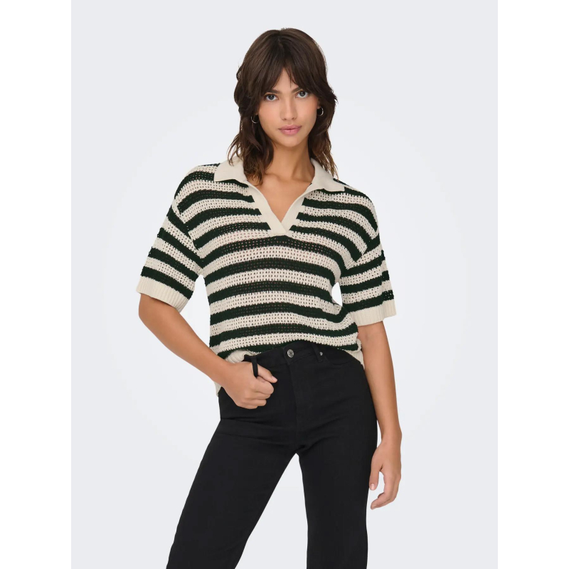 Pull col v manches courtes ajouré tikka noir femme - Jdy