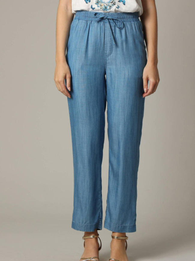 Pantalon large effet denim renate bleu femme - Deeluxe