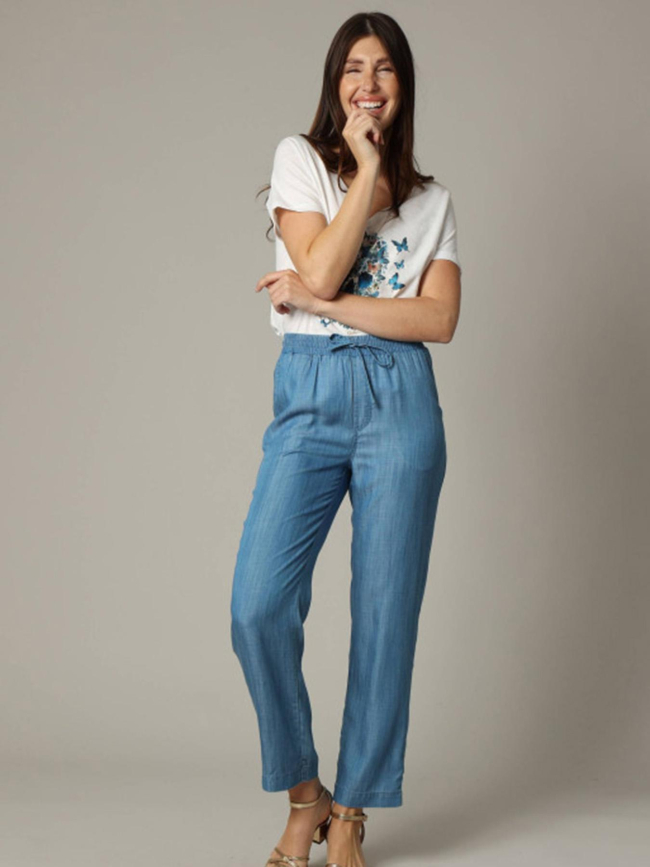 Pantalon large effet denim renate bleu femme - Deeluxe