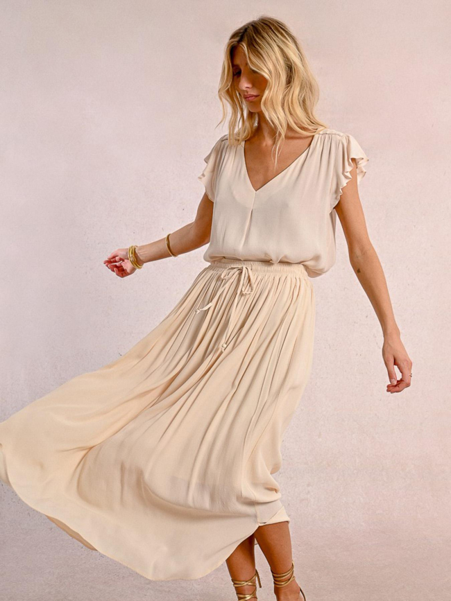 Jupe longue fluide cream beige femme - Molly Bracken