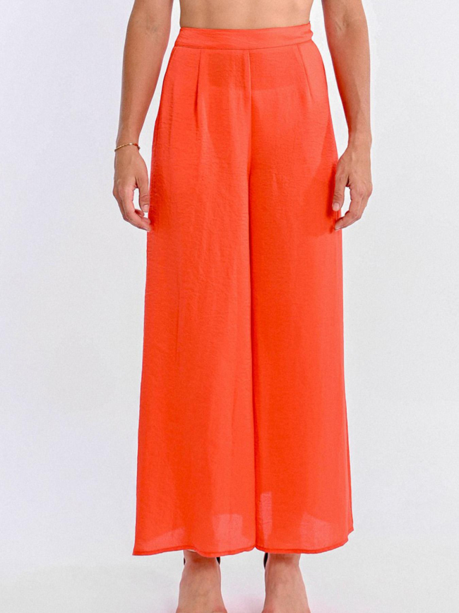 Pantalon fluide large corail rouge femme - Molly Bracken