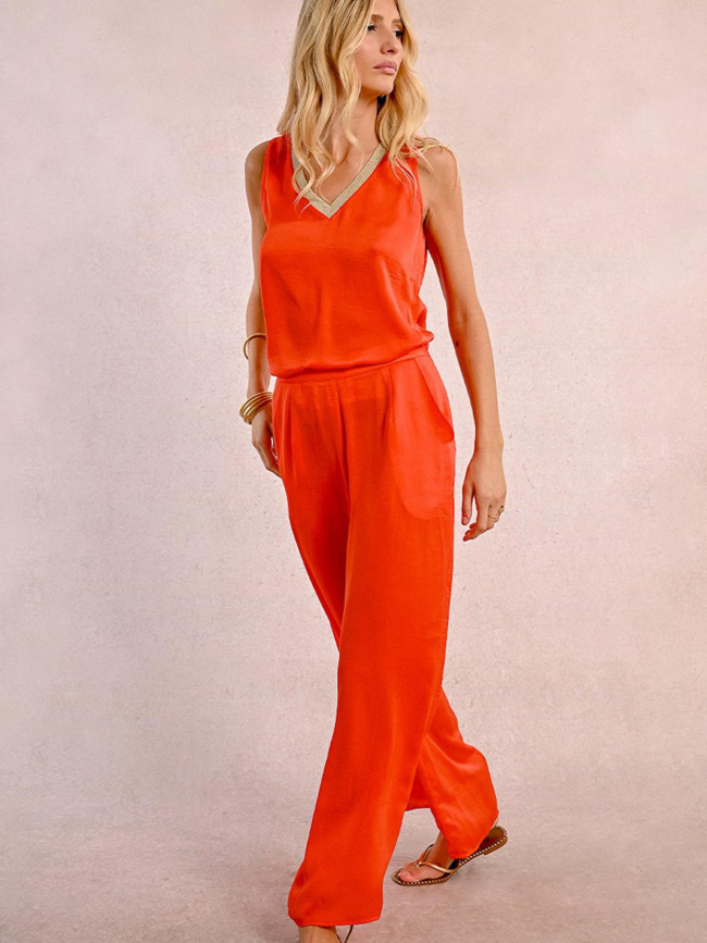 Pantalon fluide large corail rouge femme - Molly Bracken