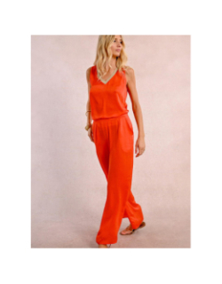 Pantalon fluide large corail rouge femme - Molly Bracken