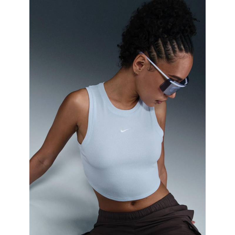 Débardeur crop côtelé essential bleu ciel femme - Nike
