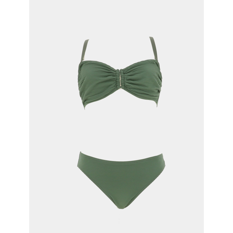 Maillot de bain 2 pieces ines côtelé kaki femme - Lagon bleu