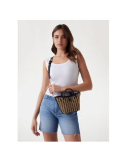 Sac bandoulière mini bi-matière atalia noir beige femme - Guess