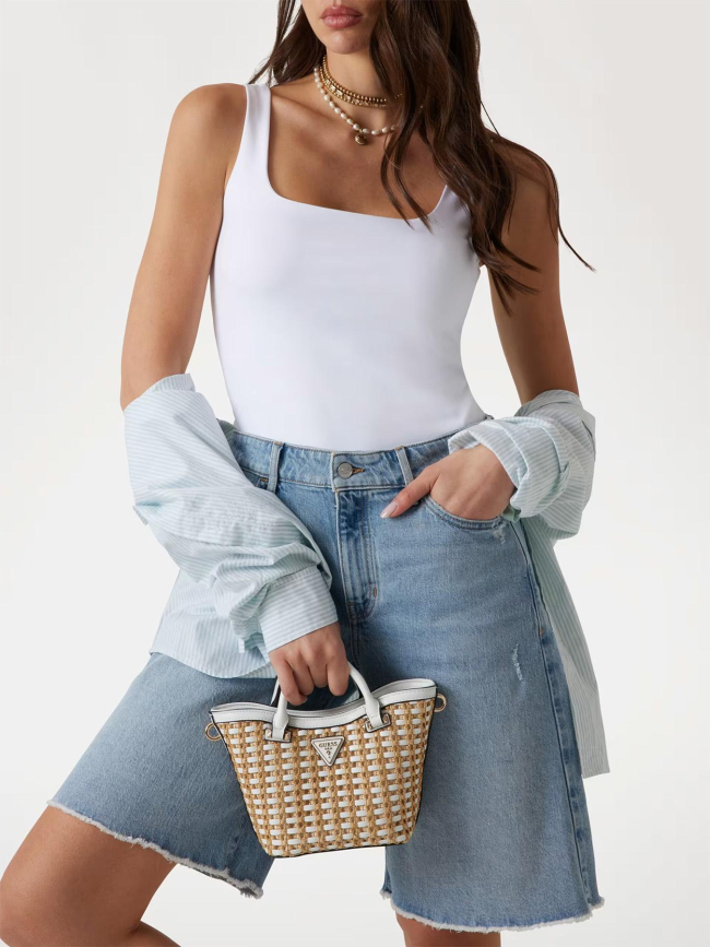 Sac bandoulière mini bi-matière atalia blanc femme - Guess