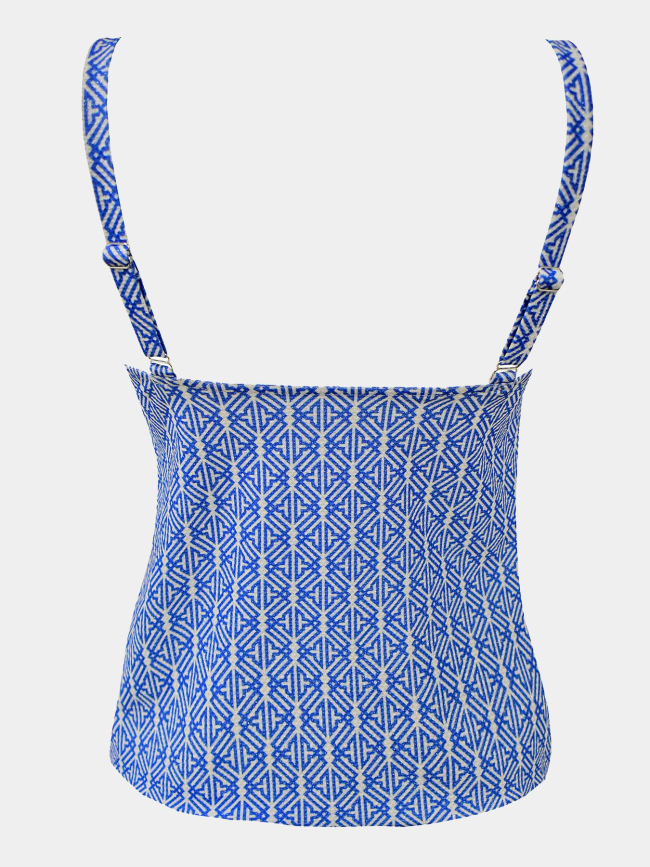 Haut de tankini élite brillant blanc et bleu femme - Grain De Sable