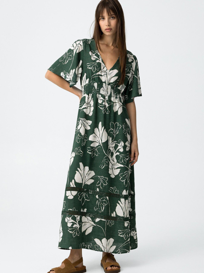 Robe longue à fleurs magnolia vert femme - Tiffosi