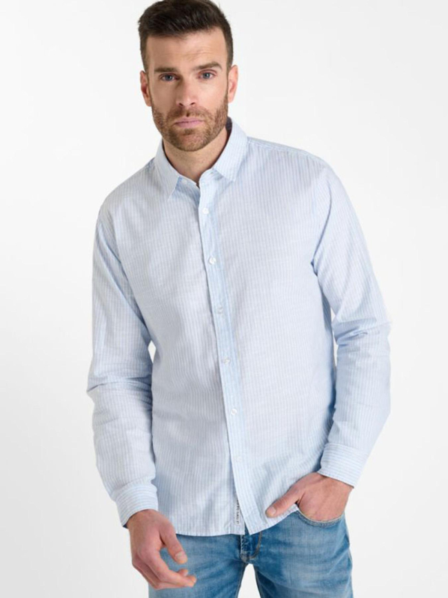 Chemise rayée teral bleu blanc homme - Le Temps Des Cerises