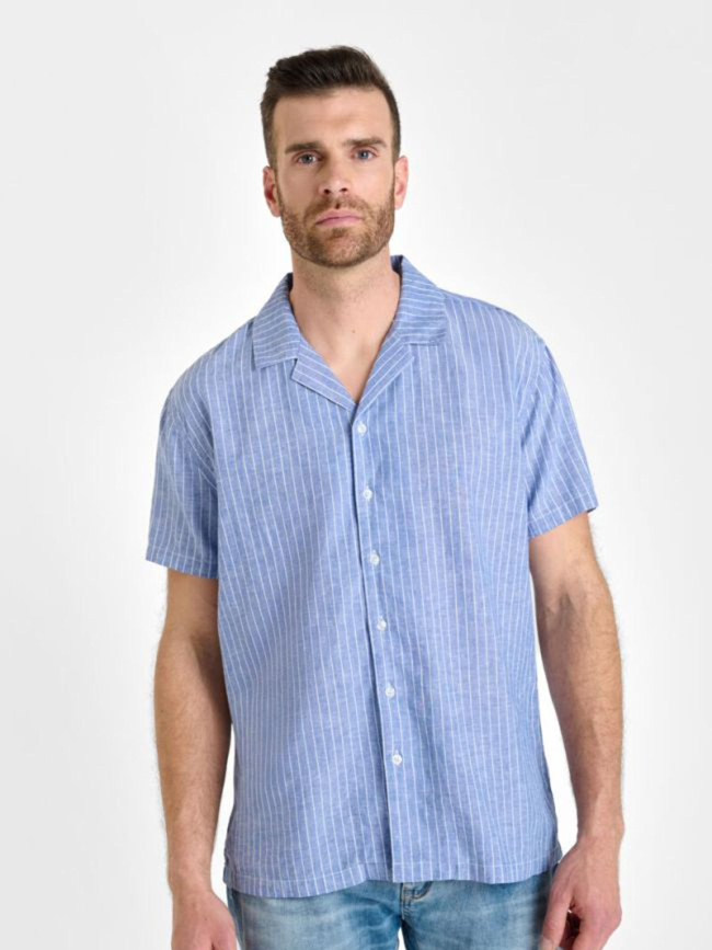 Chemise rayée en lin minar bleu homme - Le Temps Des Cerises