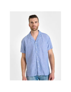Chemise rayée en lin minar bleu homme - Le Temps Des Cerises