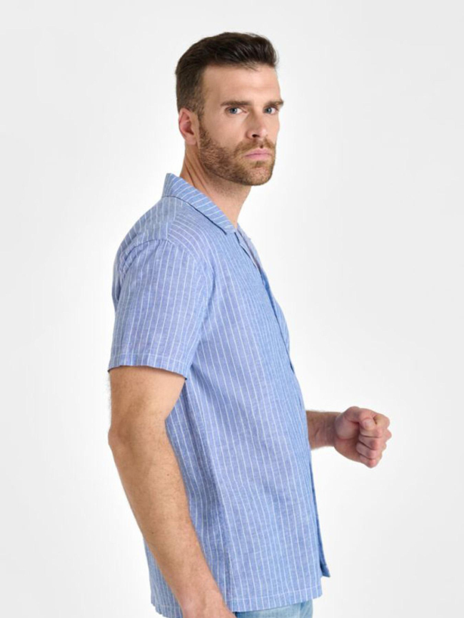 Chemise rayée en lin minar bleu homme - Le Temps Des Cerises