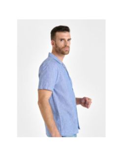 Chemise rayée en lin minar bleu homme - Le Temps Des Cerises