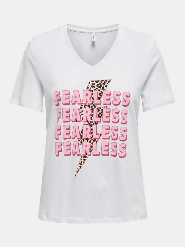 T-shirt col v henny fearless blanc femme - Only