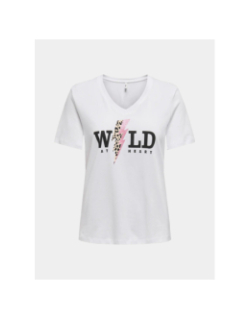 T-shirt col v henny wild blanc femme - Only