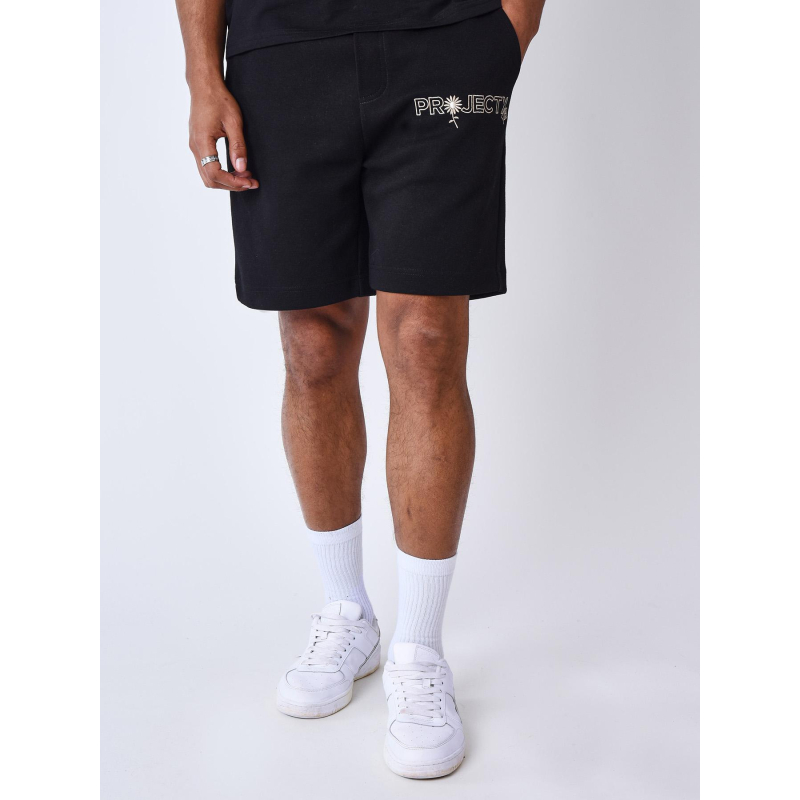 Short jogging logo brodé fleurs noir homme - Project X Paris