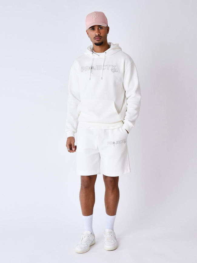 Short jogging logo brodé fleurs blanc homme - Project X Paris