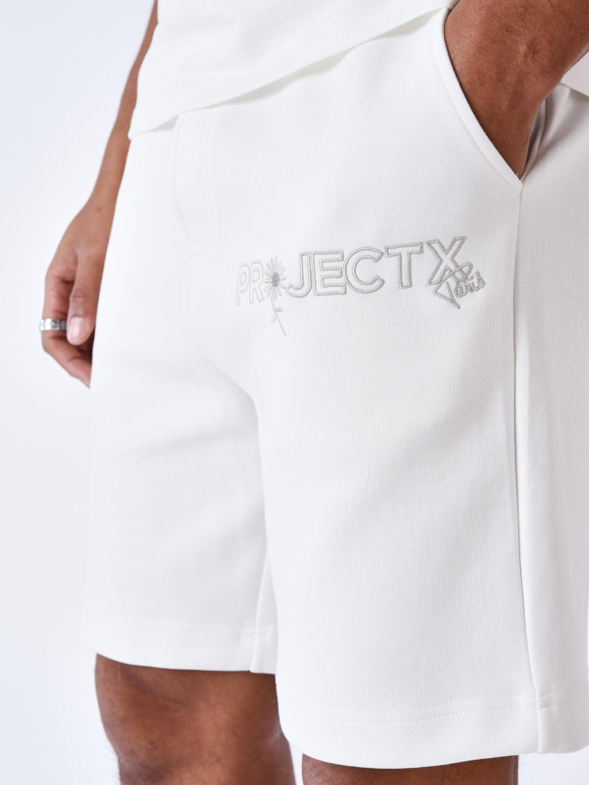 Short jogging logo brodé fleurs blanc homme - Project X Paris