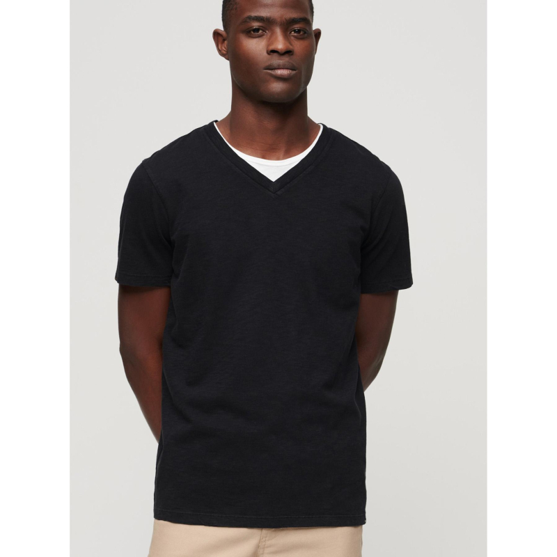 T-shirt col v délavé noir homme - Superdry