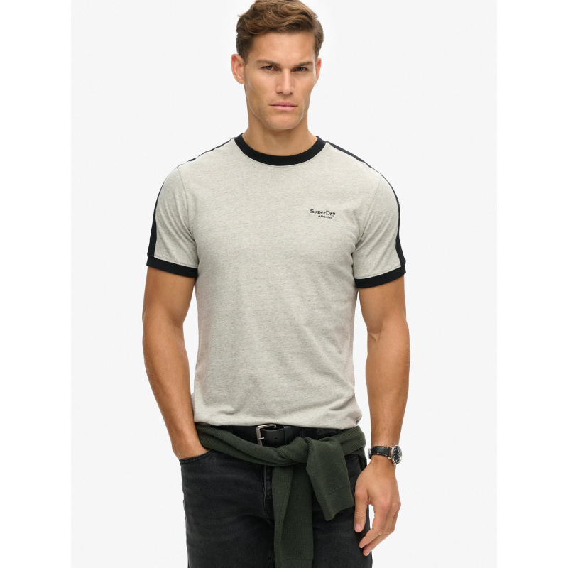 T-shirt logo retro chiné gris homme - Superdry