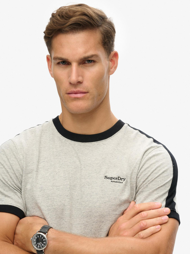 T-shirt logo retro chiné gris homme - Superdry