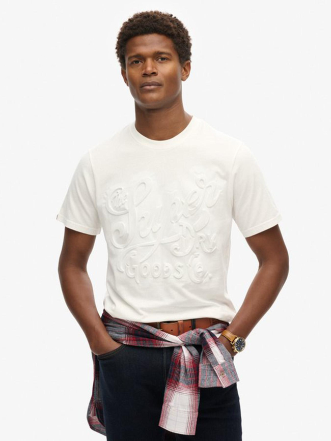 T-shirt logo embossé archive blanc homme Superdry