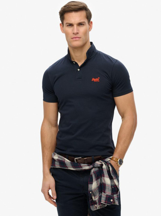 Polo essential logo neon bleu marine homme - Superdry