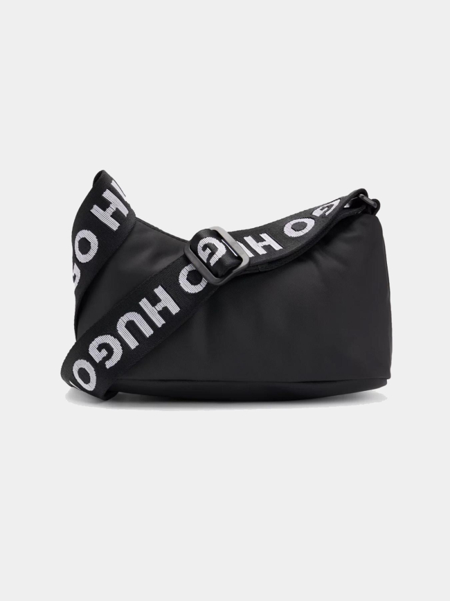 Sac hobo en twill avec bandoulière logotée noir femme - Hugo