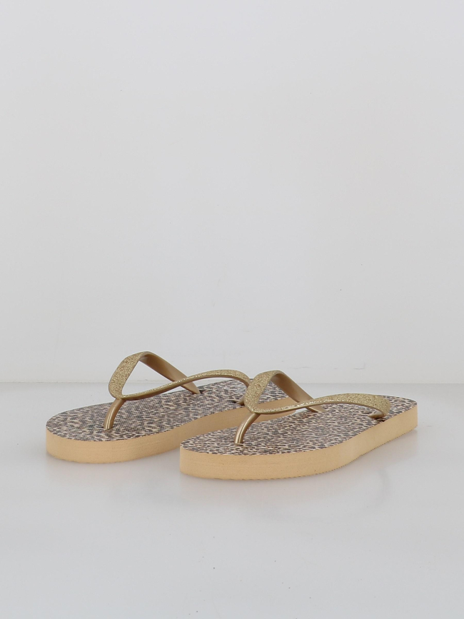 Tongs léopard pailleté oponce beige doré femme - Culture Sud