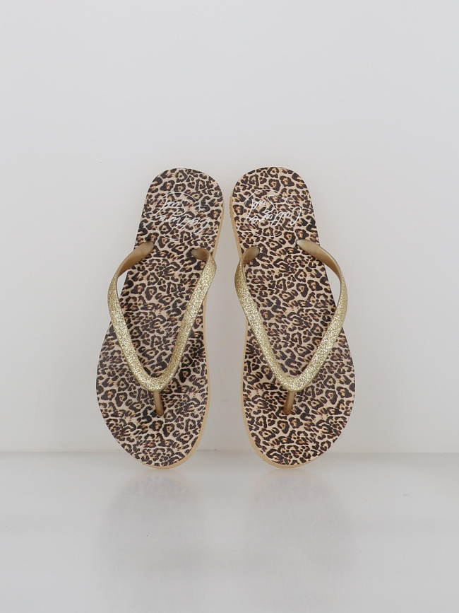 Tongs léopard pailleté oponce beige doré femme - Culture Sud