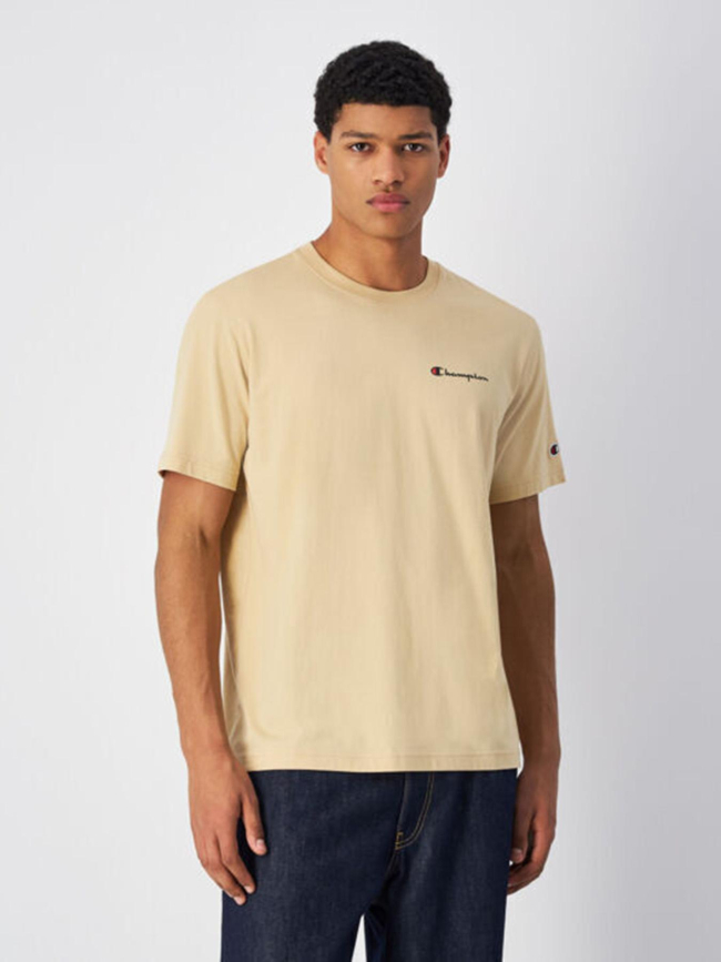 T-shirt crewneck à petit logo beige homme - Champion