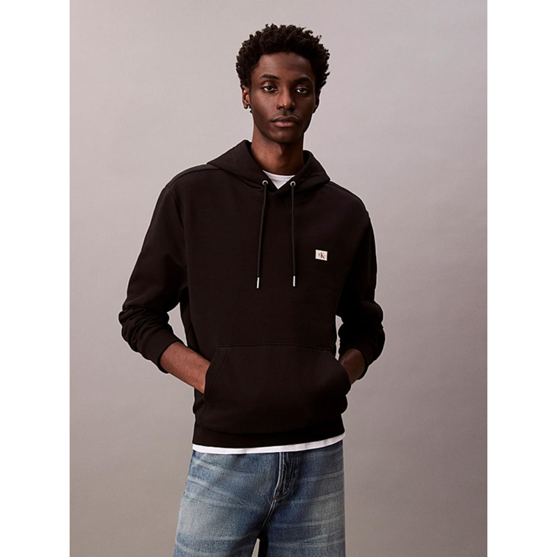 Sweat à capuche badge terry noir homme - Calvin Klein Jeans