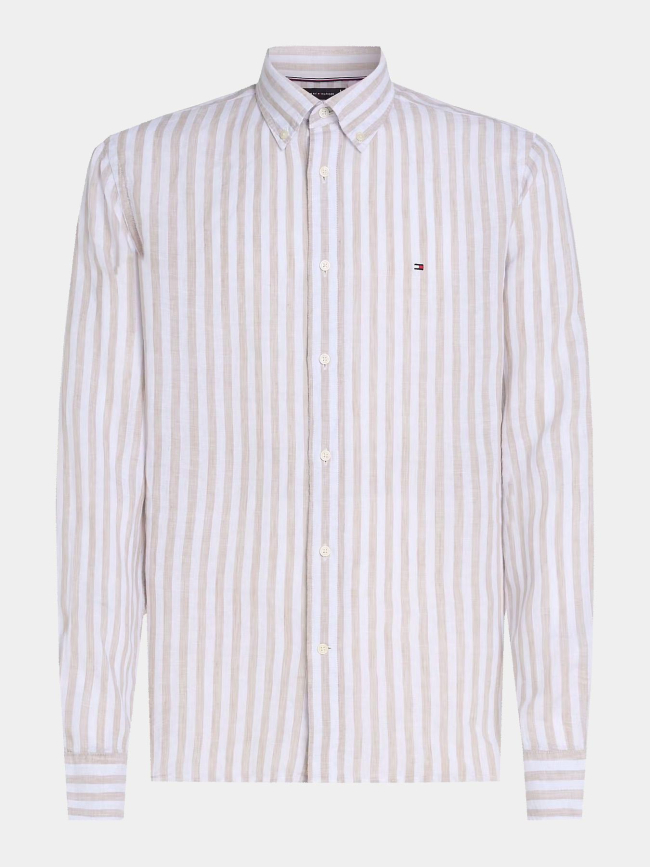 Chemise en lin rayée essential beige homme - Tommy Hilfiger