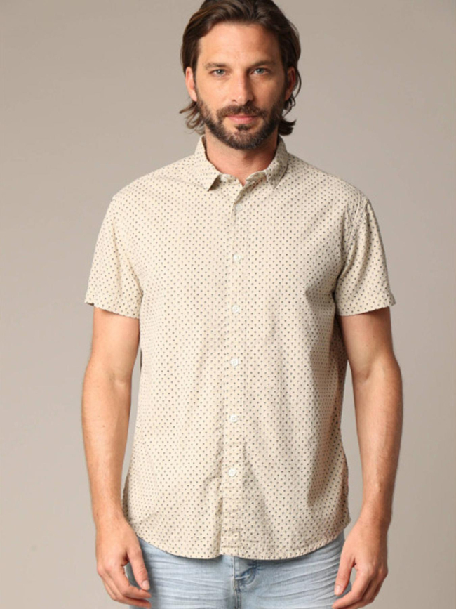 Chemise pagos imprimé palmier beige homme - Deeluxe